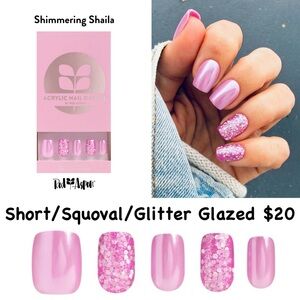 Red Aspen Shimmering Shaila Press-On Nails - Pink Glitter